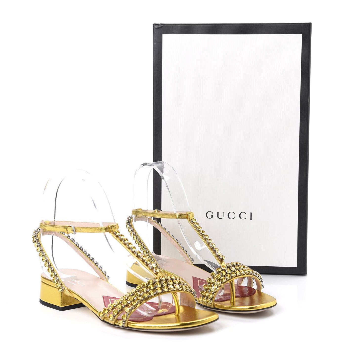 Nappa Silk Crystal Bertie T-Strap Low Heel Sandals 36.5 Gold