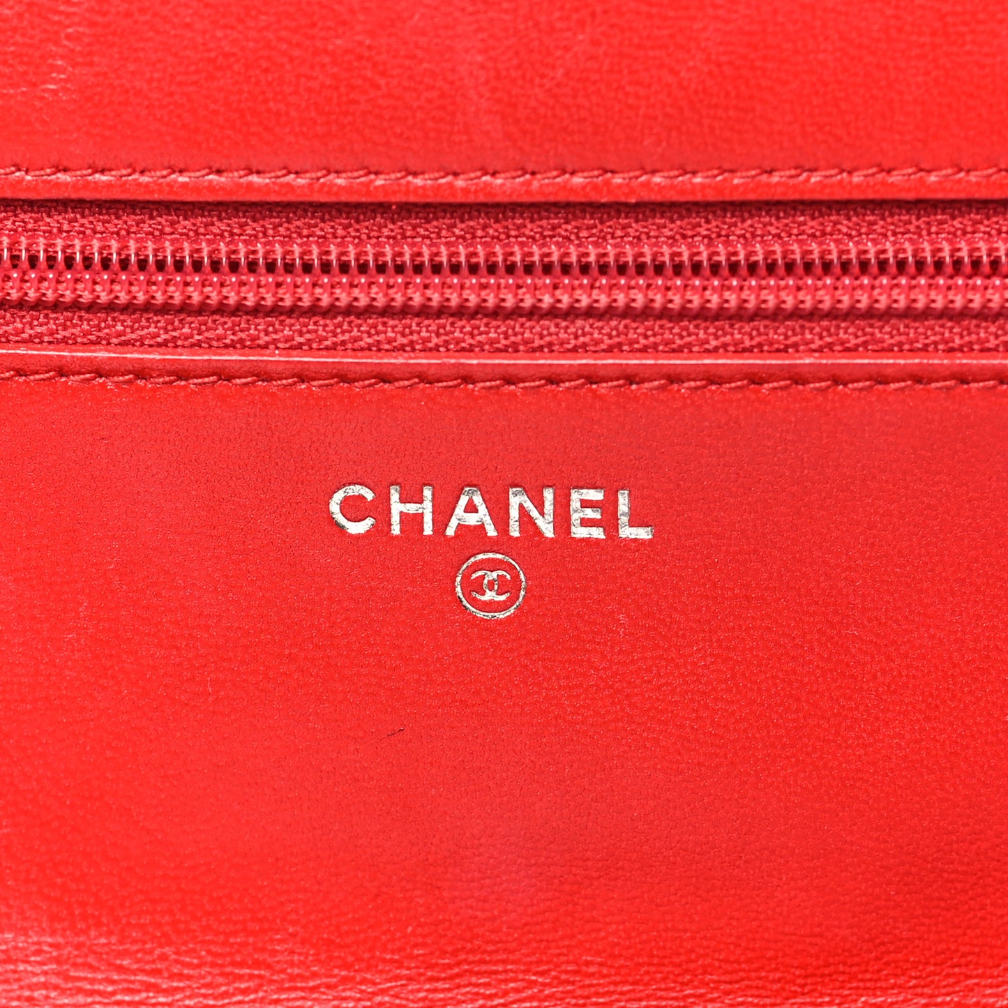 Lambskin Camellia Embossed Wallet on Chain WOC Red