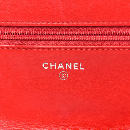 Chanel Lambskin Camellia Embossed Wallet on Chain WOC Red 6 of 13