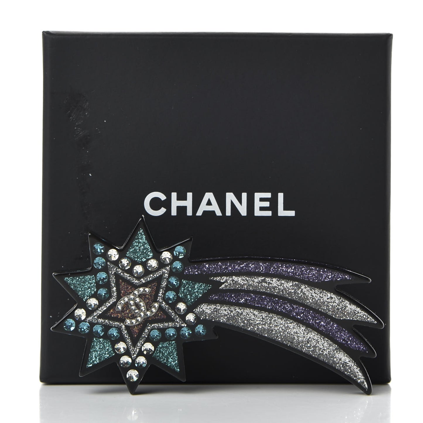 Glittered Resin Strass Shooting Star Brooch Black Purple Green