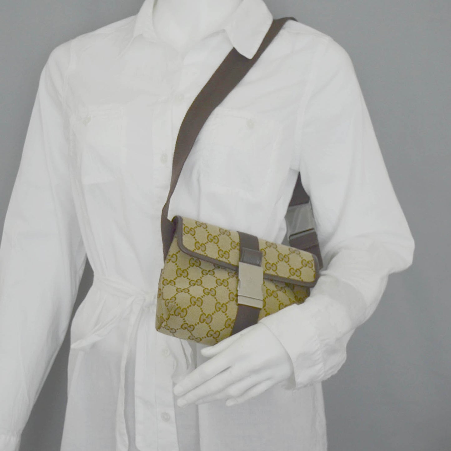 GG Monogram Buckle Belt Bag Dark Brown