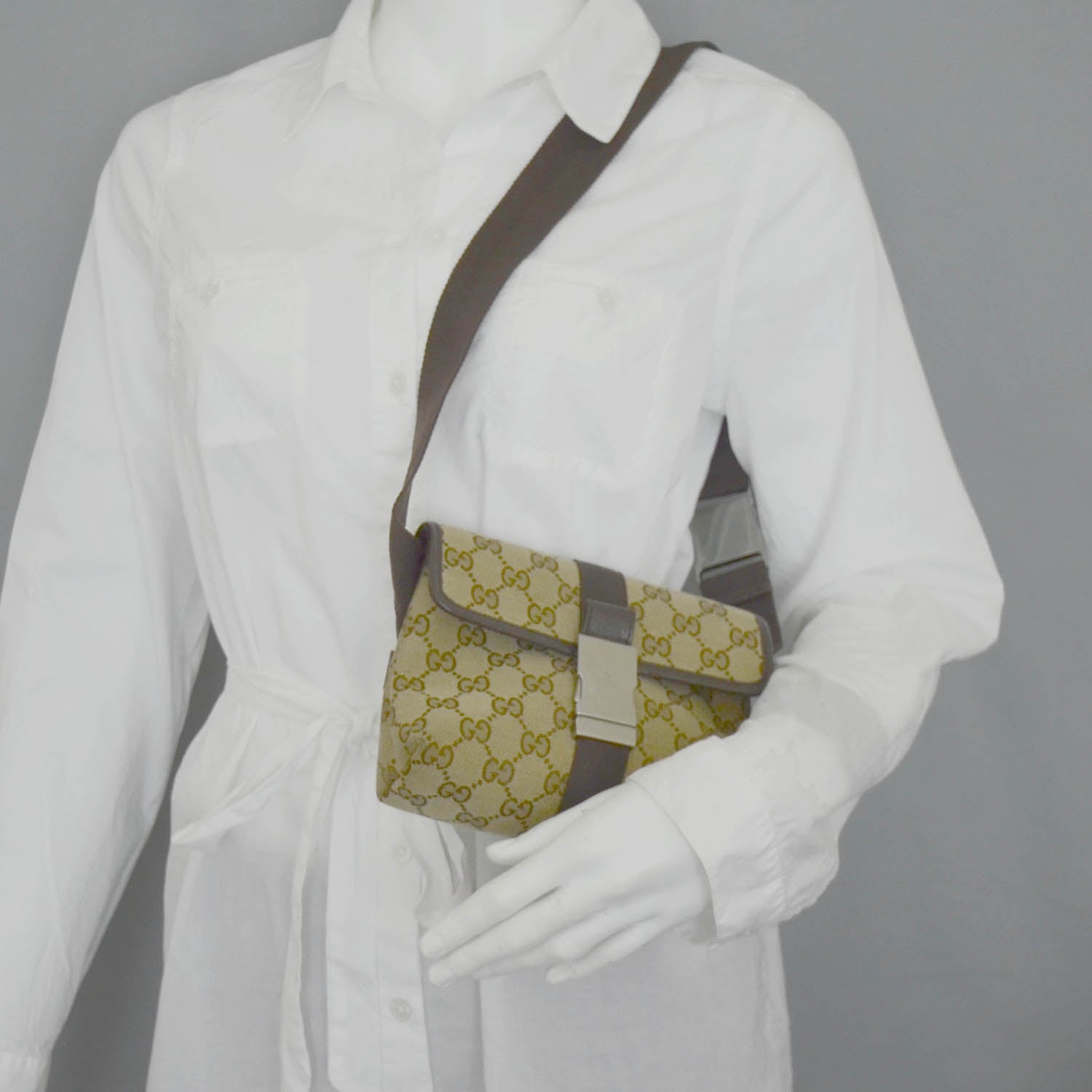 Gucci GG Monogram Buckle Belt Bag Dark Brown 2 of 13