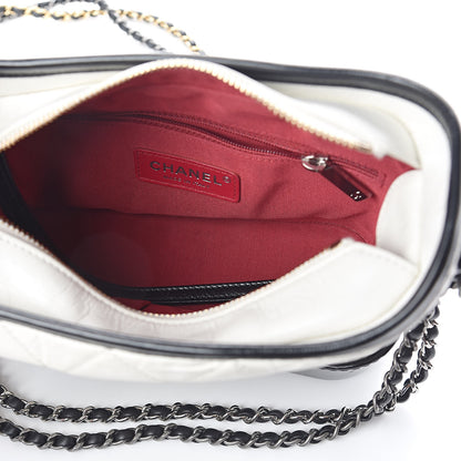 Chanel Aged Calfskin Quilted Small Gabrielle Hobo Black White 5 of 10