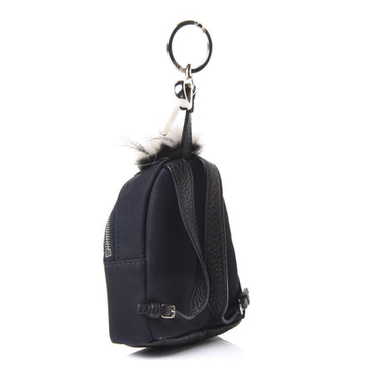 Fendi Nylon Cuoio Romano Nutria Fox Fur Monster Eyes Mini Backpack Charm Blue Black Multicolor 3 of 11