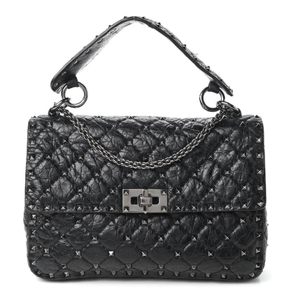 Valentino Garavani Craquele Nappa Medium Rockstud Spike Shoulder Bag Black 1 of 10
