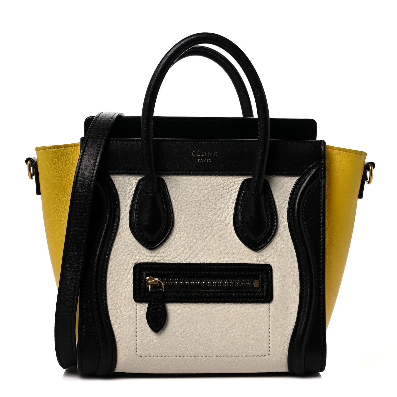 Celine Elephant Calfskin Nano Tri-Color Luggage White Yellow Black 1 of 8
