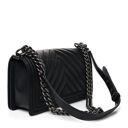 Chanel Calfskin Chevron Quilted Medium Boy Flap Black 3 of 10