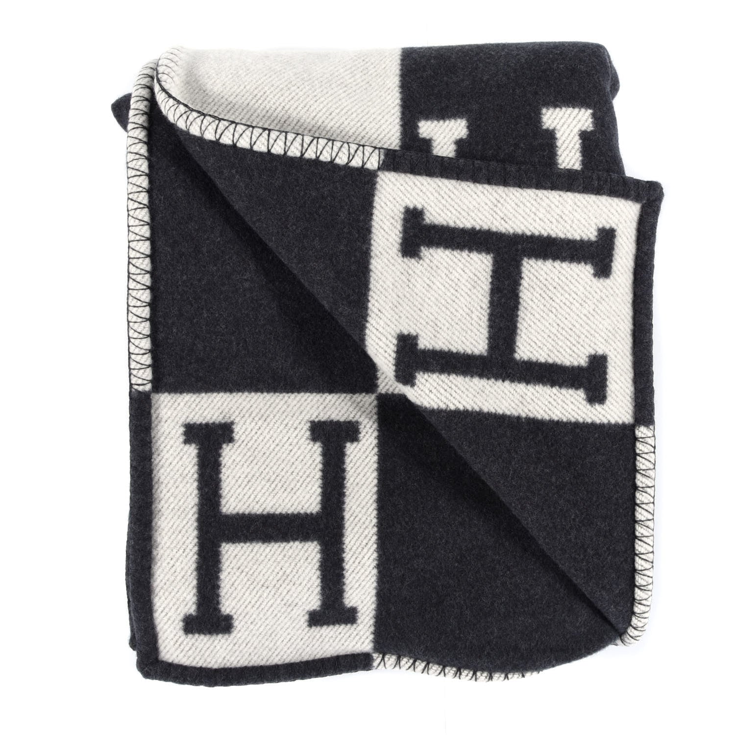 Hermes Wool Cashmere Avalon Blanket Ecru Gris Fonce 2 of 3