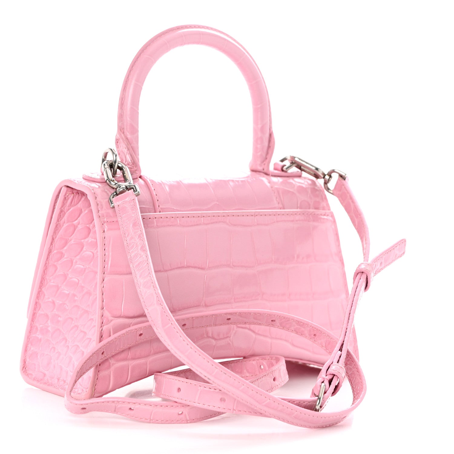 Balenciaga Shiny Calfskin Crocodile Embossed Hourglass Top Handle Bag XS Candy Pink 3 of 12