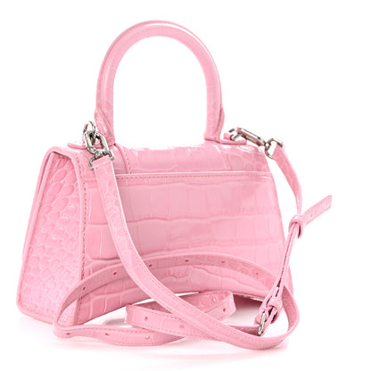 Balenciaga Shiny Calfskin Crocodile Embossed Hourglass Top Handle Bag XS Candy Pink 3 of 12