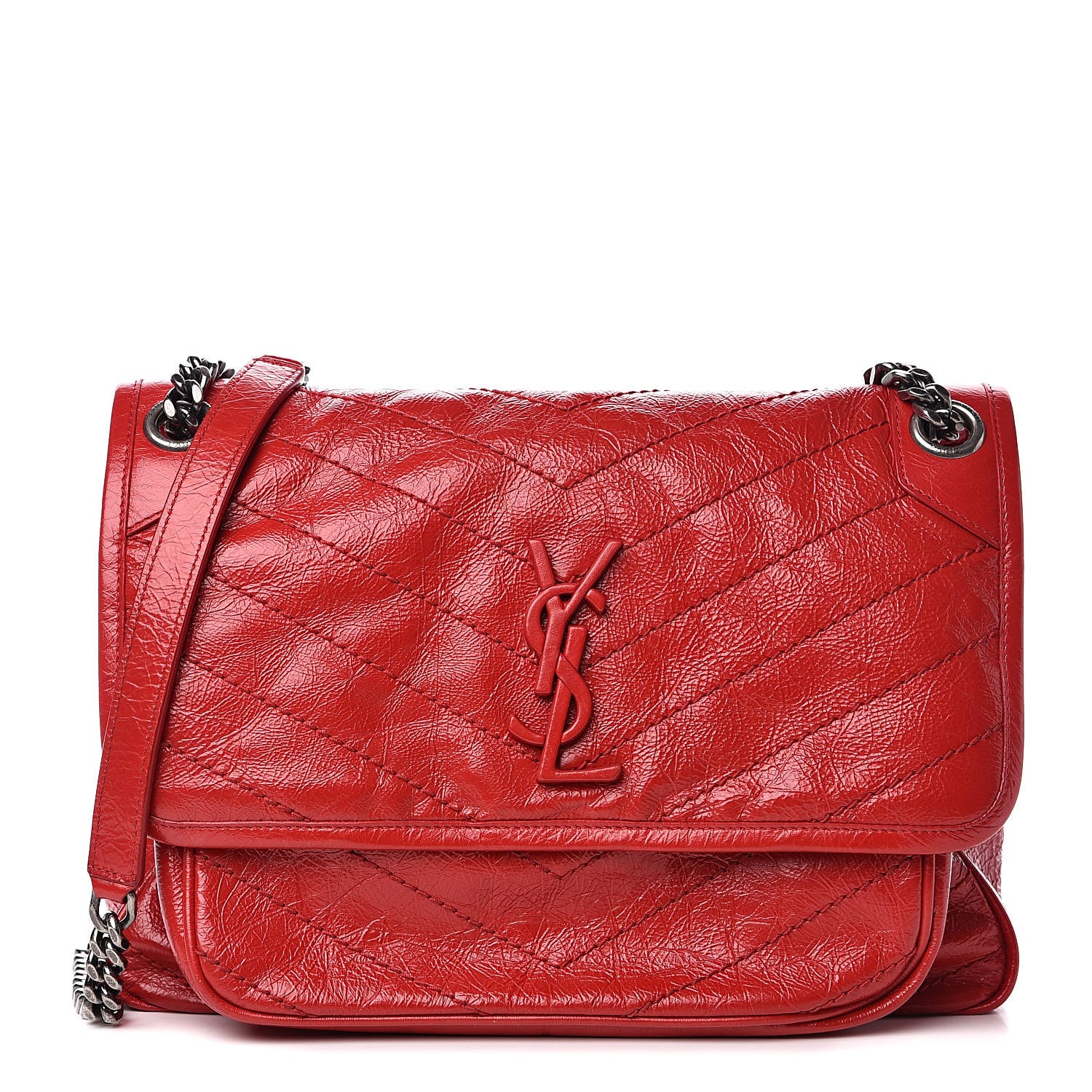 Saint Laurent Crinkled Calfskin Matelasse Monogram Medium Niki Chain Satchel Rouge Eros 1 of 13