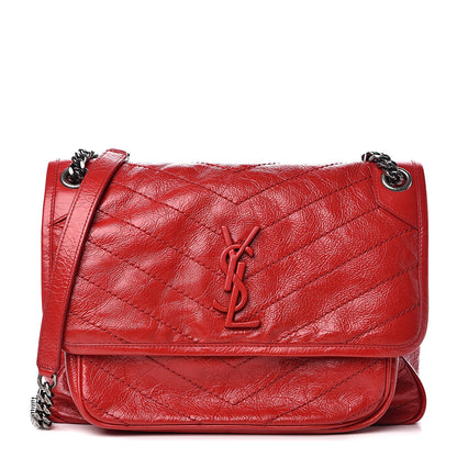 Saint Laurent Crinkled Calfskin Matelasse Monogram Medium Niki Chain Satchel Rouge Eros 1 of 13