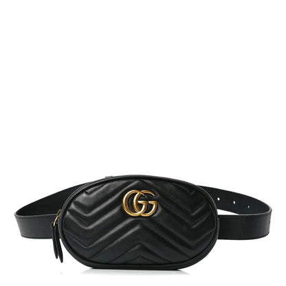 Gucci Calfskin Matelasse GG Marmont Belt Bag 75 30 Black 1 of 13