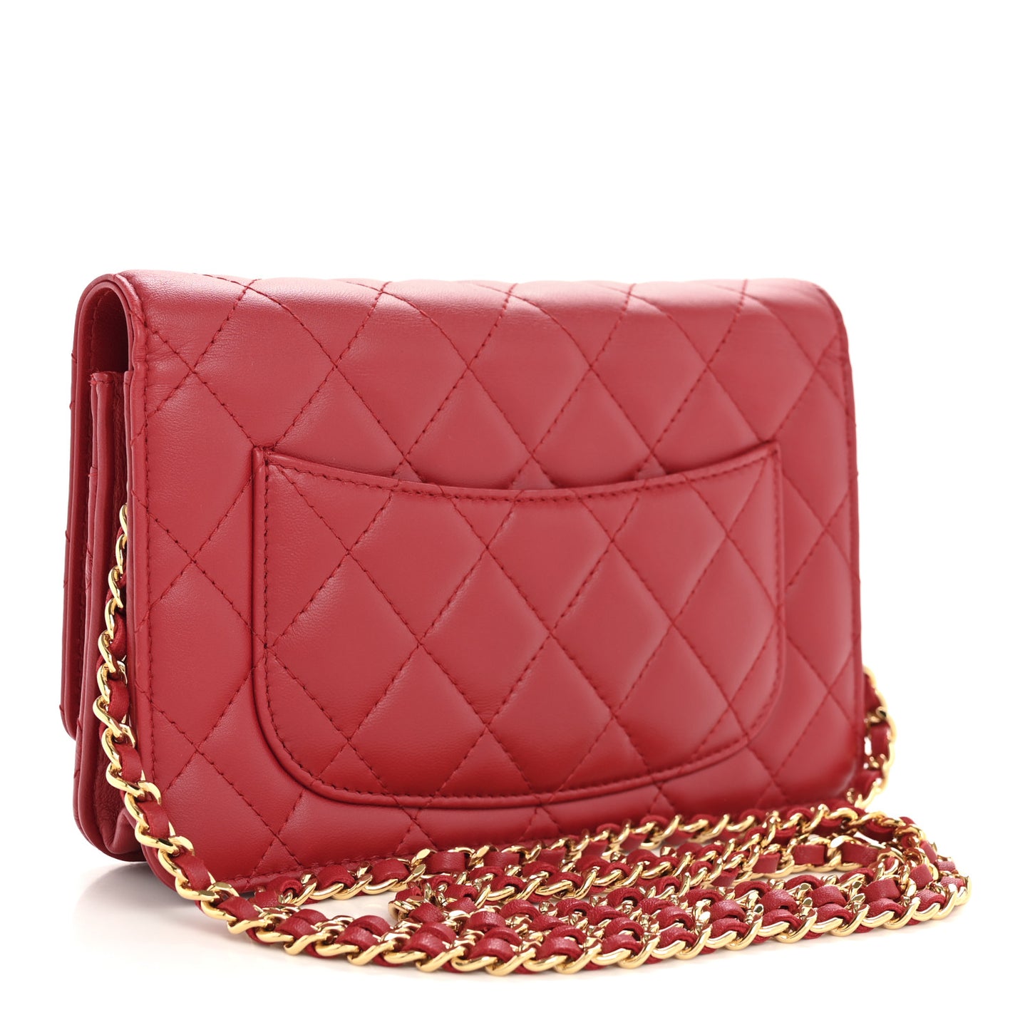 Lambskin Quilted Wallet On Chain WOC Red