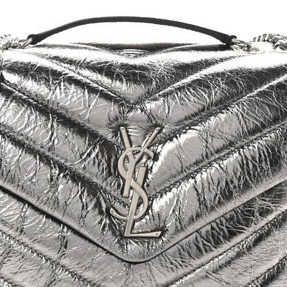 Saint Laurent Metallic Calfskin Y Quilted Monogram Small Loulou Chain Satchel Acciaio 8 of 10
