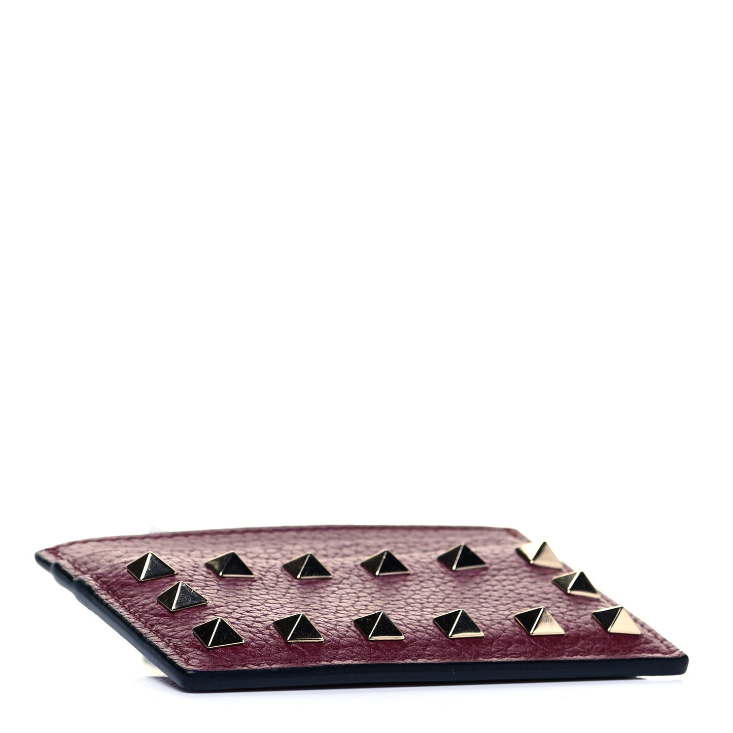 Pebbled Calfskin Rockstud Card Holder Cerise