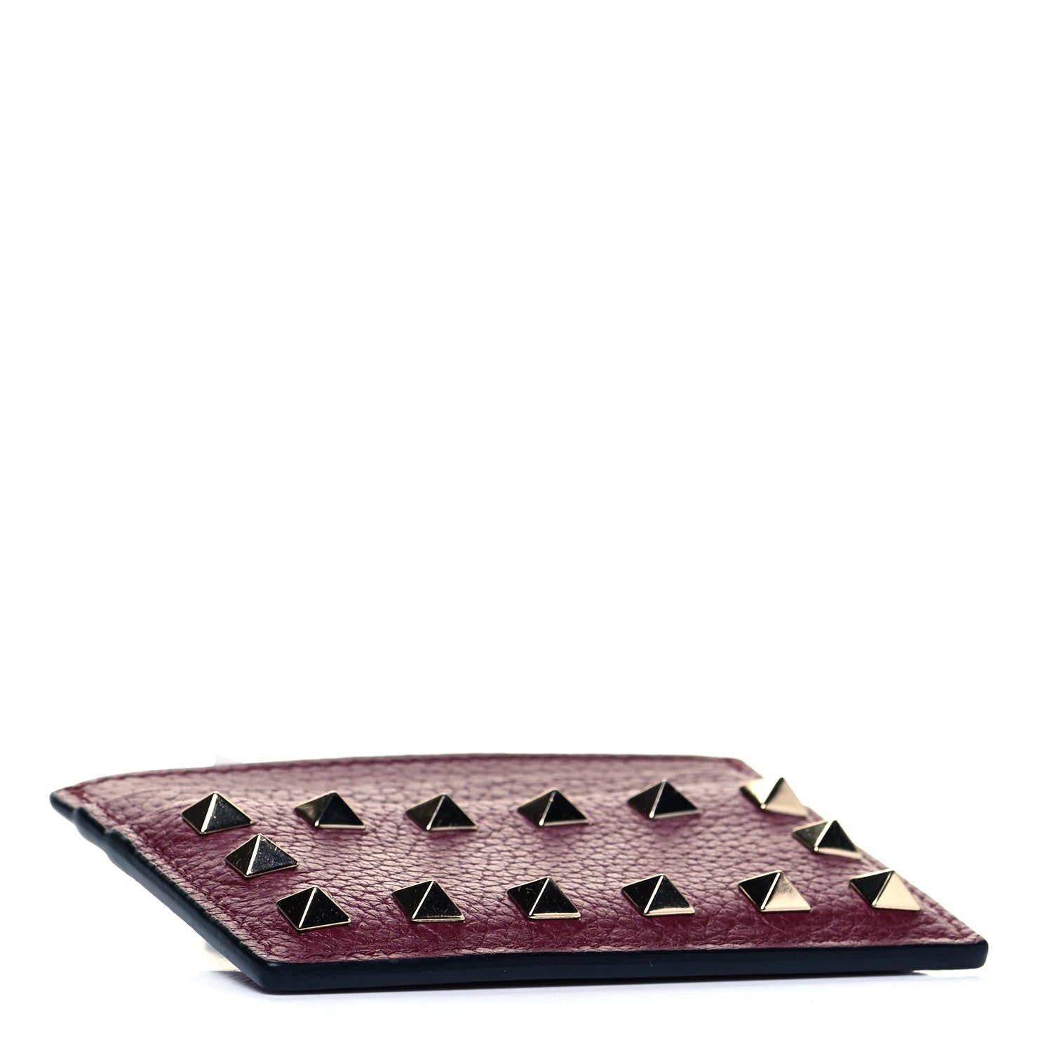 Valentino Garavani Pebbled Calfskin Rockstud Card Holder Cerise 4 of 5