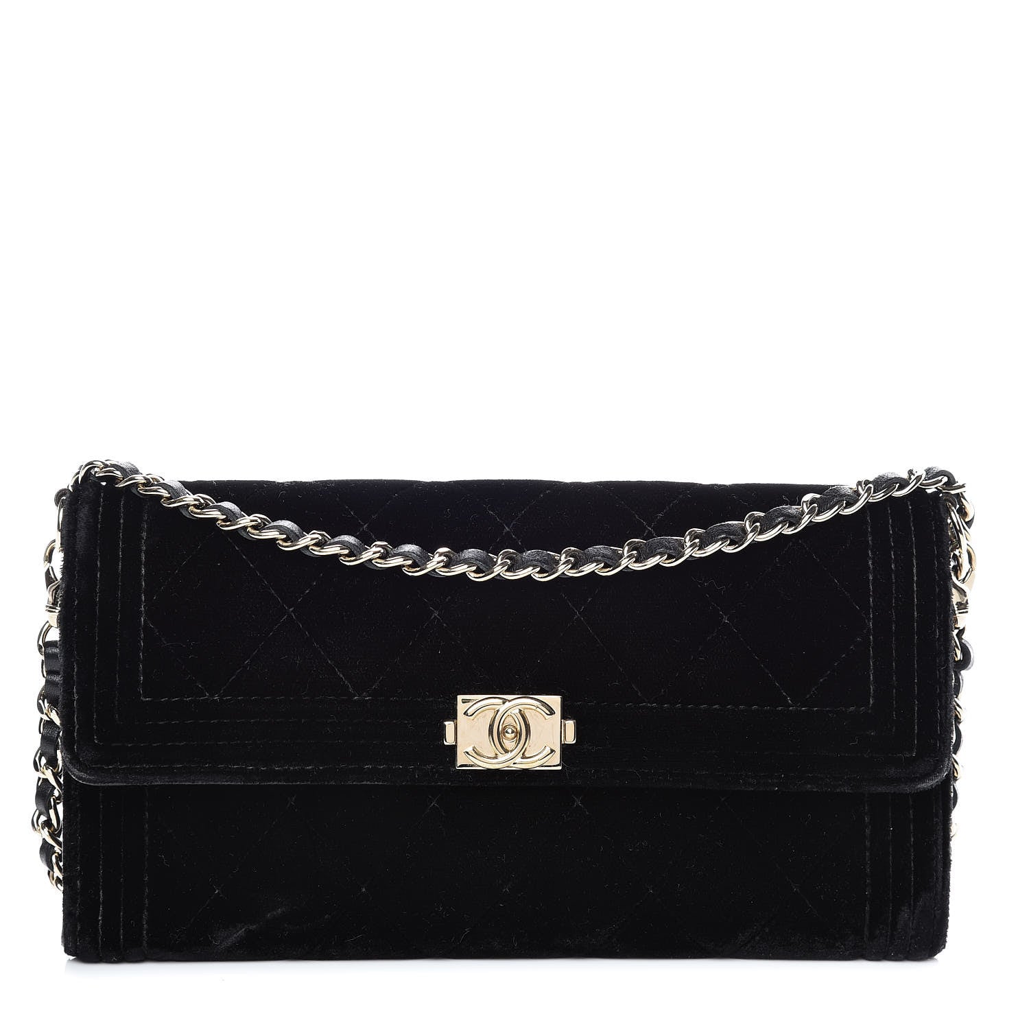 Chanel Velvet Boy Wallet On Removable Chain Black 1 of 14