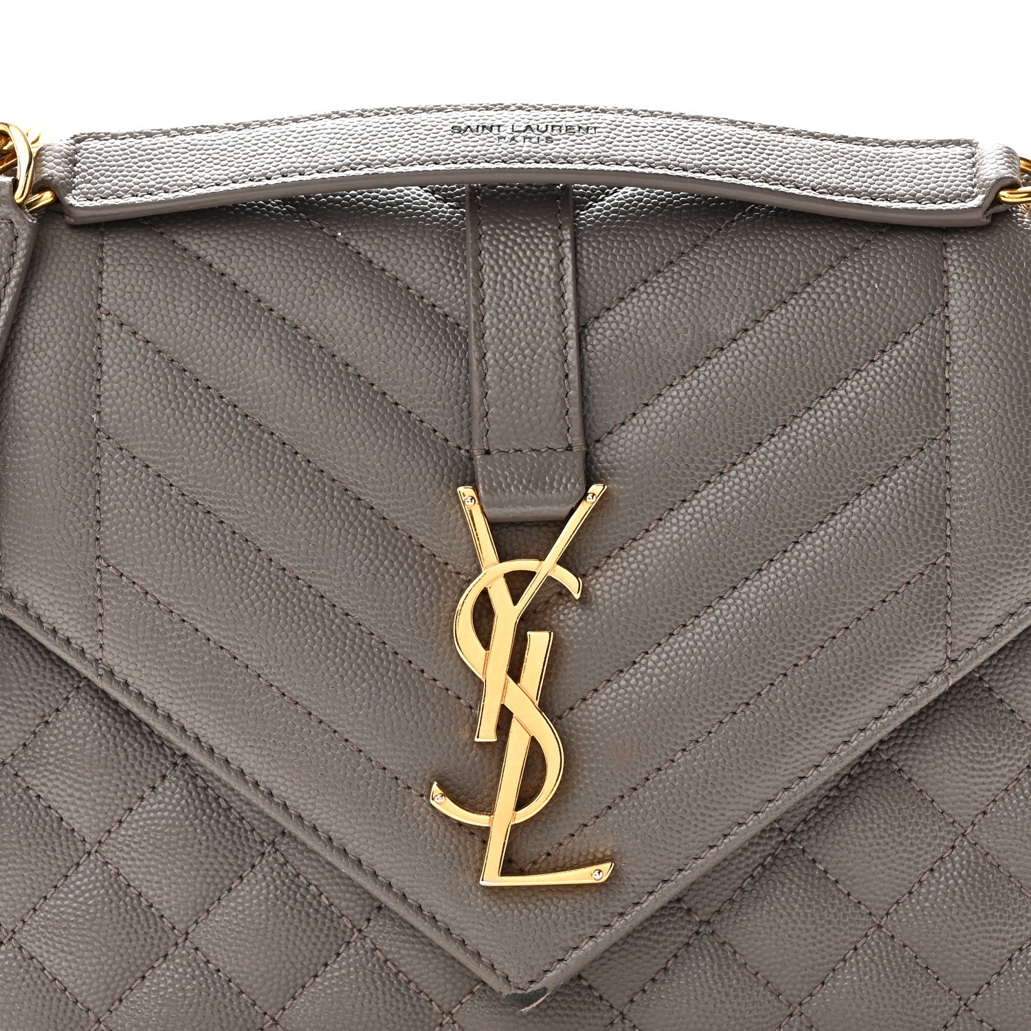 Saint Laurent Grain De Poudre Textured Mixed Matelasse Triquilt Medium Monogram Satchel Greyish Brown 7 of 10