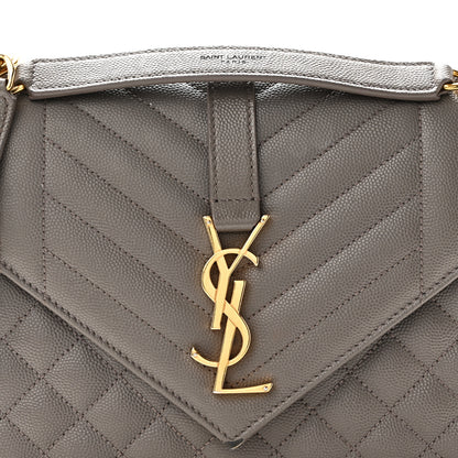 Saint Laurent Grain De Poudre Textured Mixed Matelasse Triquilt Medium Monogram Satchel Greyish Brown 7 of 10