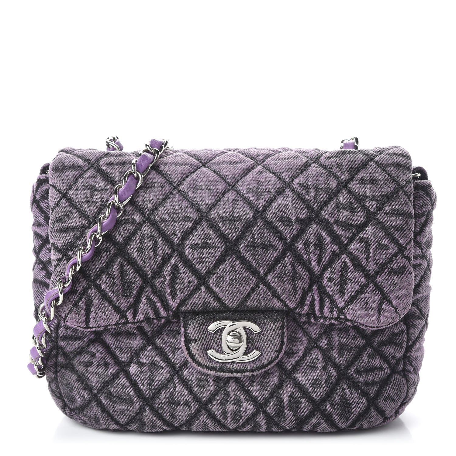 Chanel Washed Denim Quilted Small Denimpression Flap Violet Purple Black 1 of 10