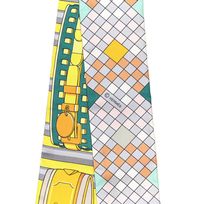 Hermes Silk Colliers De Chiens Remix Twilly Jaune Vif Gris Perle 4 of 4