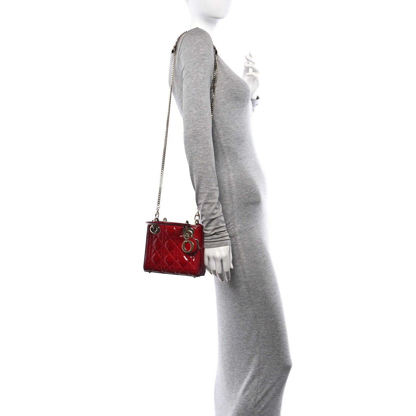 Patent Cannage Mini Lady Dior Red