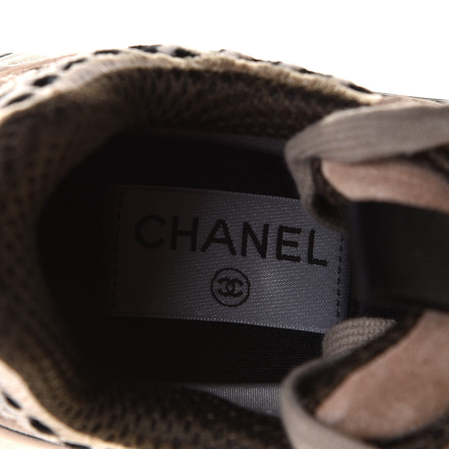 Suede Calfskin Embroidered CC Sneakers 36.5 Beige Black