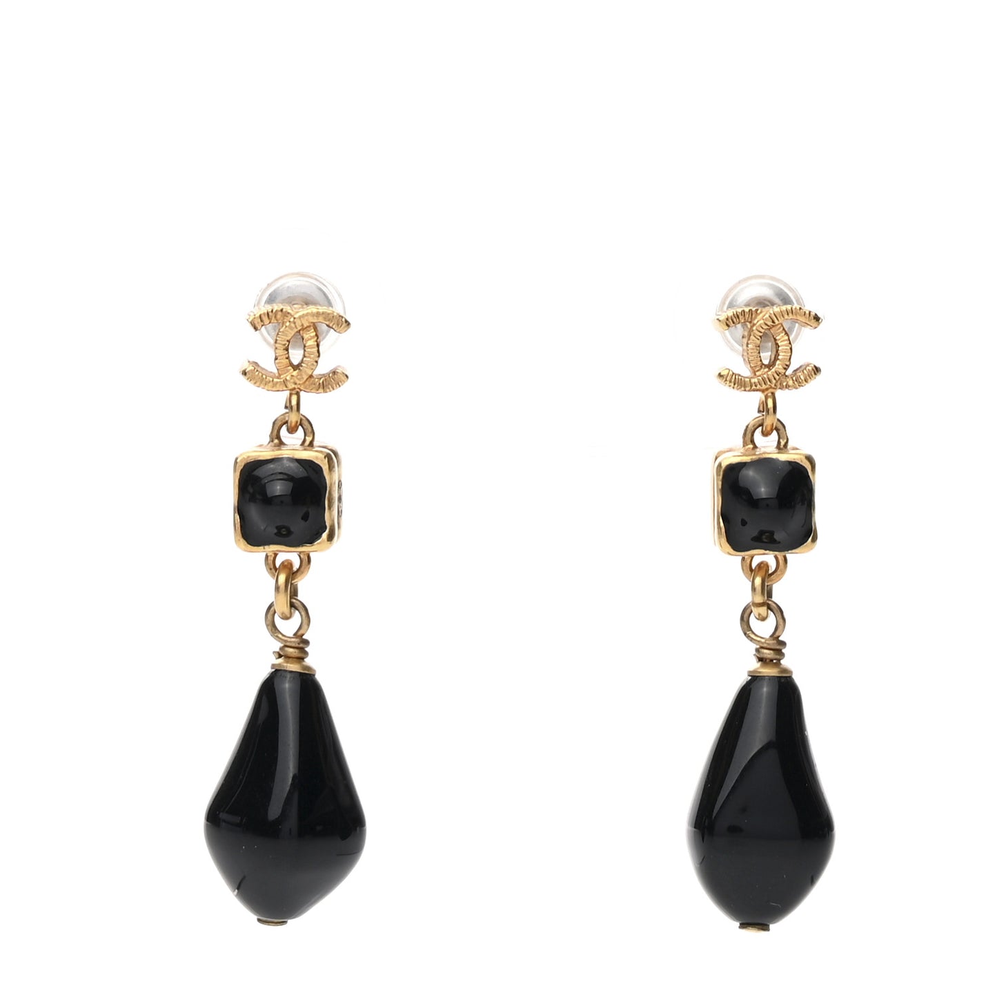 Bead CC Drop Earrings Black Gold