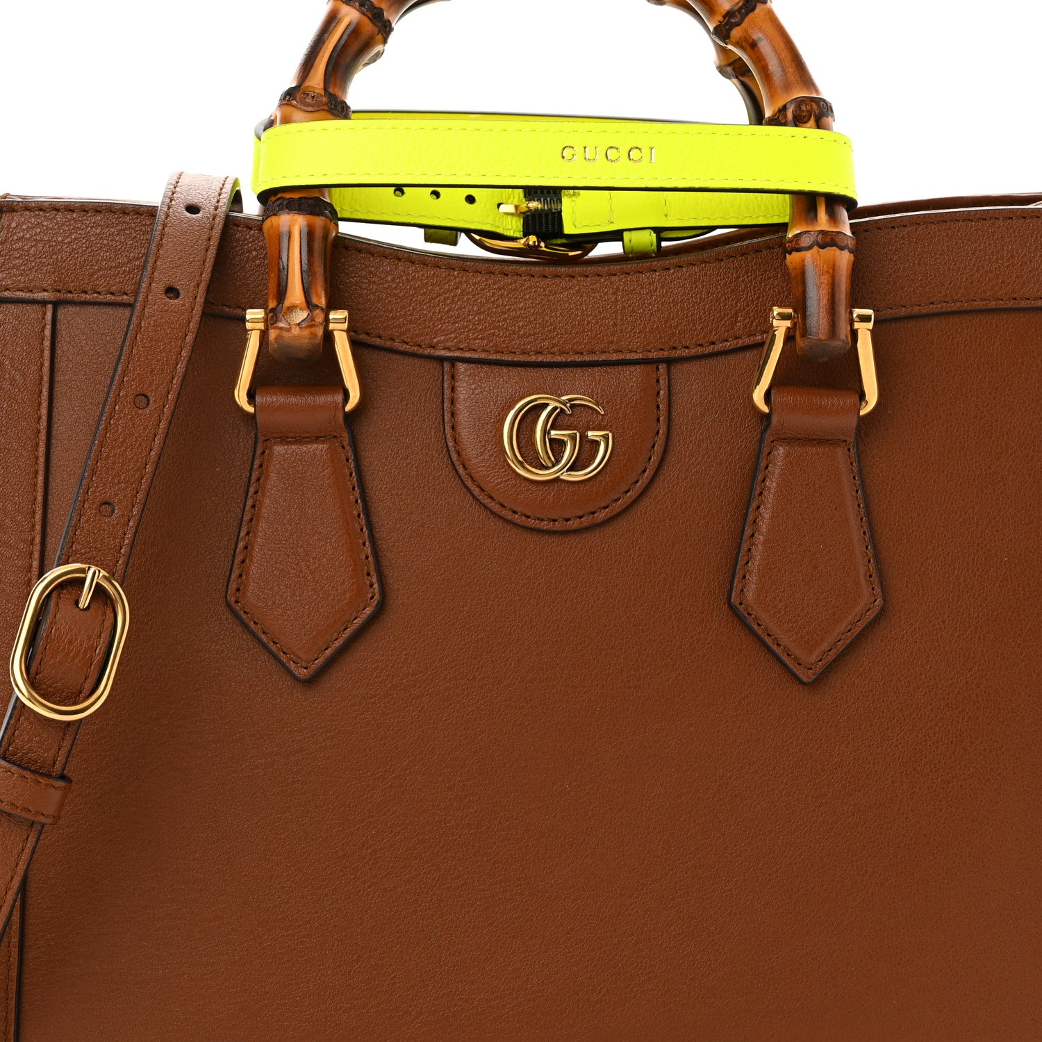 Gucci Wonka Grain Calfskin Small Diana Tote Bag Cuir Yellow Fluo 7 of 9