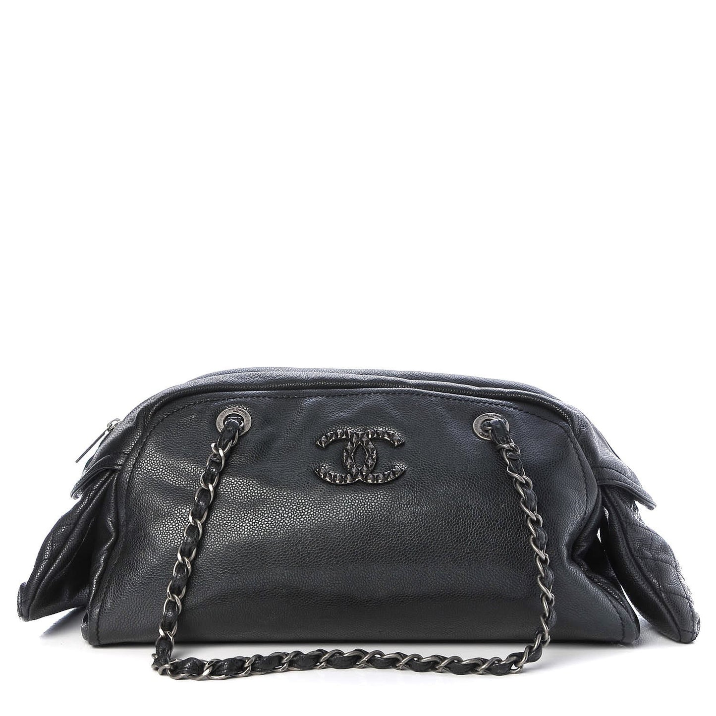 Glazed Caviar Quilted Mademoiselle Bowling Bag Black
