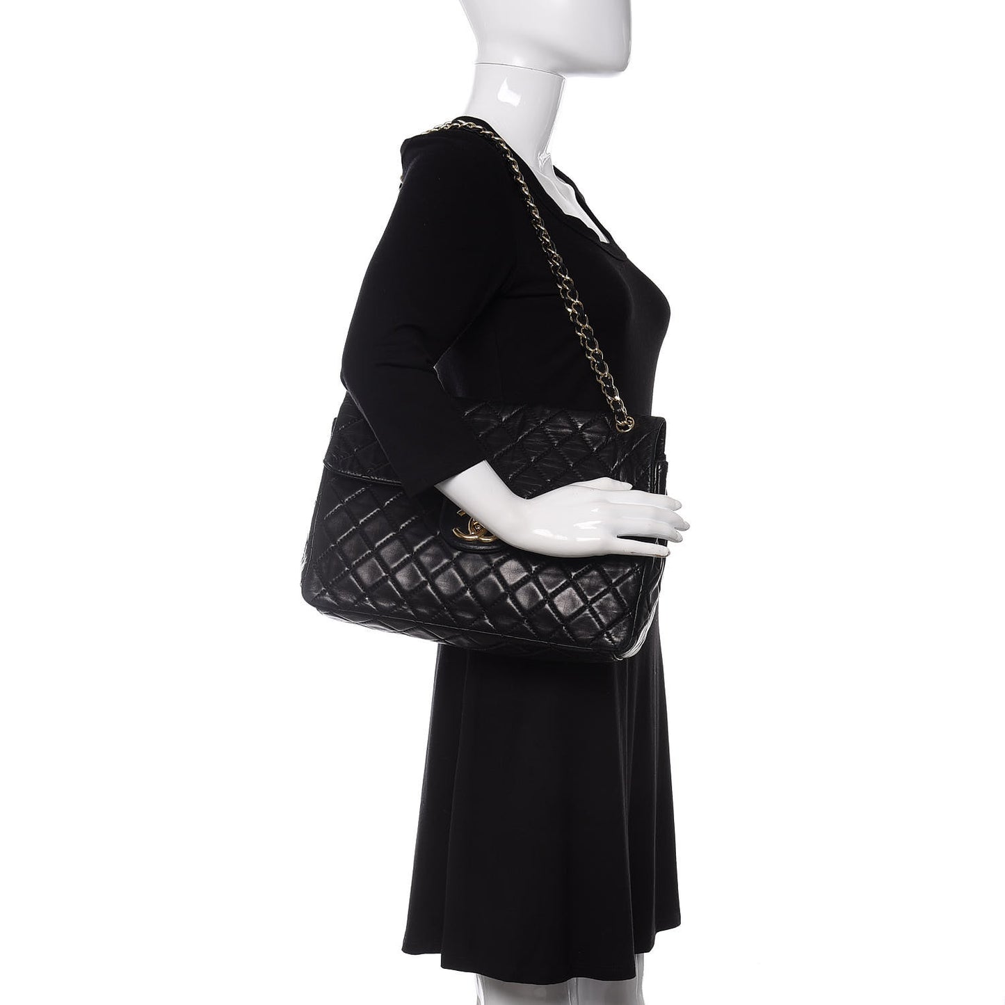 Washed Lambskin Quilted Maxi Single Flap Black