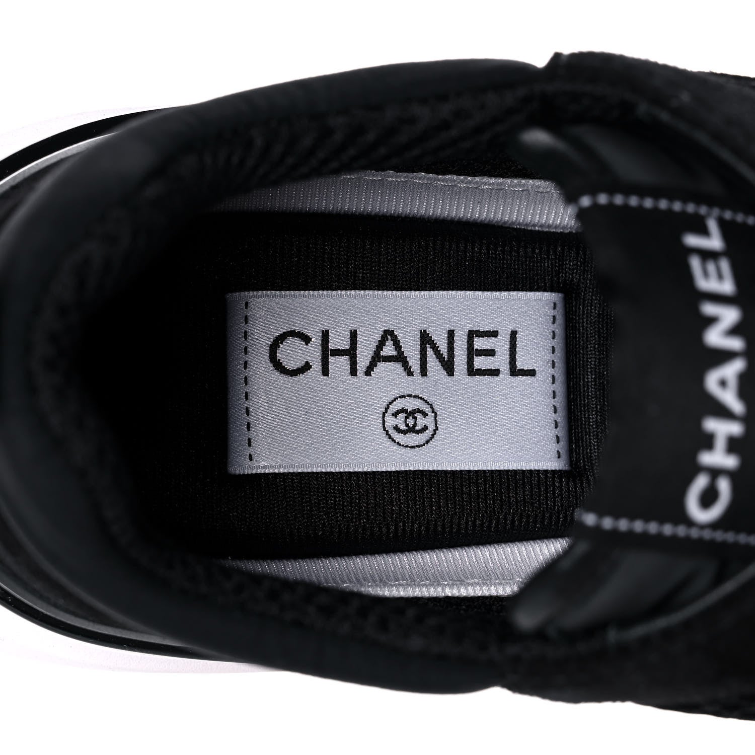 Chanel Calfskin Mesh Lycra Suede Womens Logo Sneakers 39.5 Black 6 of 9