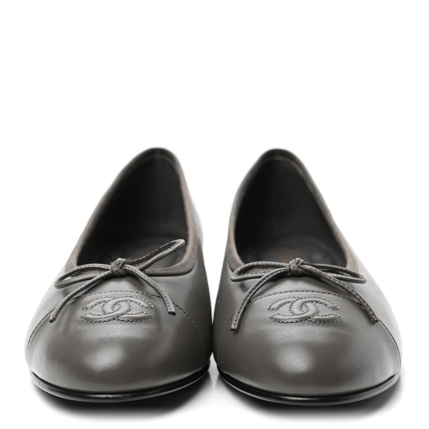 Chanel Lambskin Cap Toe CC Ballerina Flats 41 Dark Grey 2 of 8
