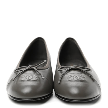 Chanel Lambskin Cap Toe CC Ballerina Flats 41 Dark Grey 2 of 8