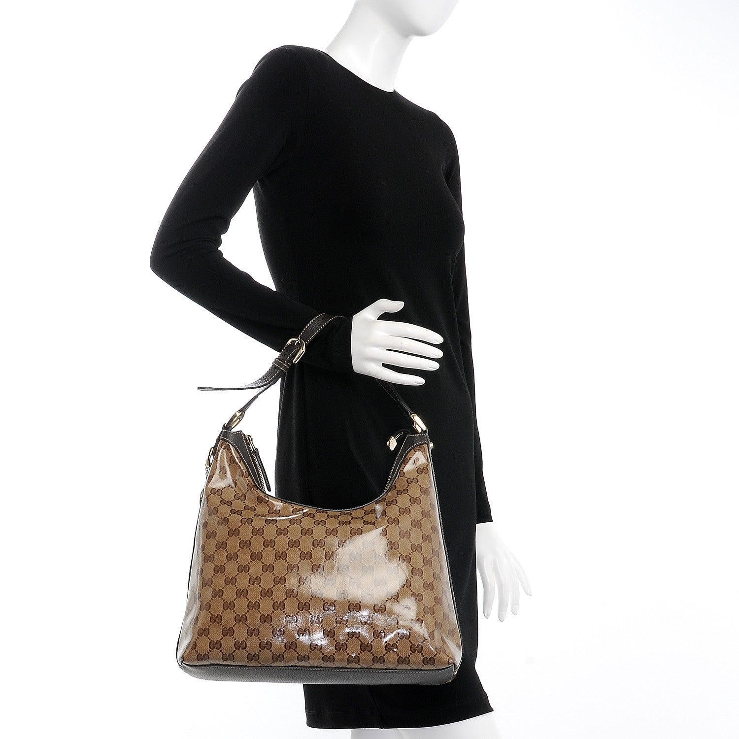 Gucci Crystal Monogram Hobo Dark Brown 2 of 7