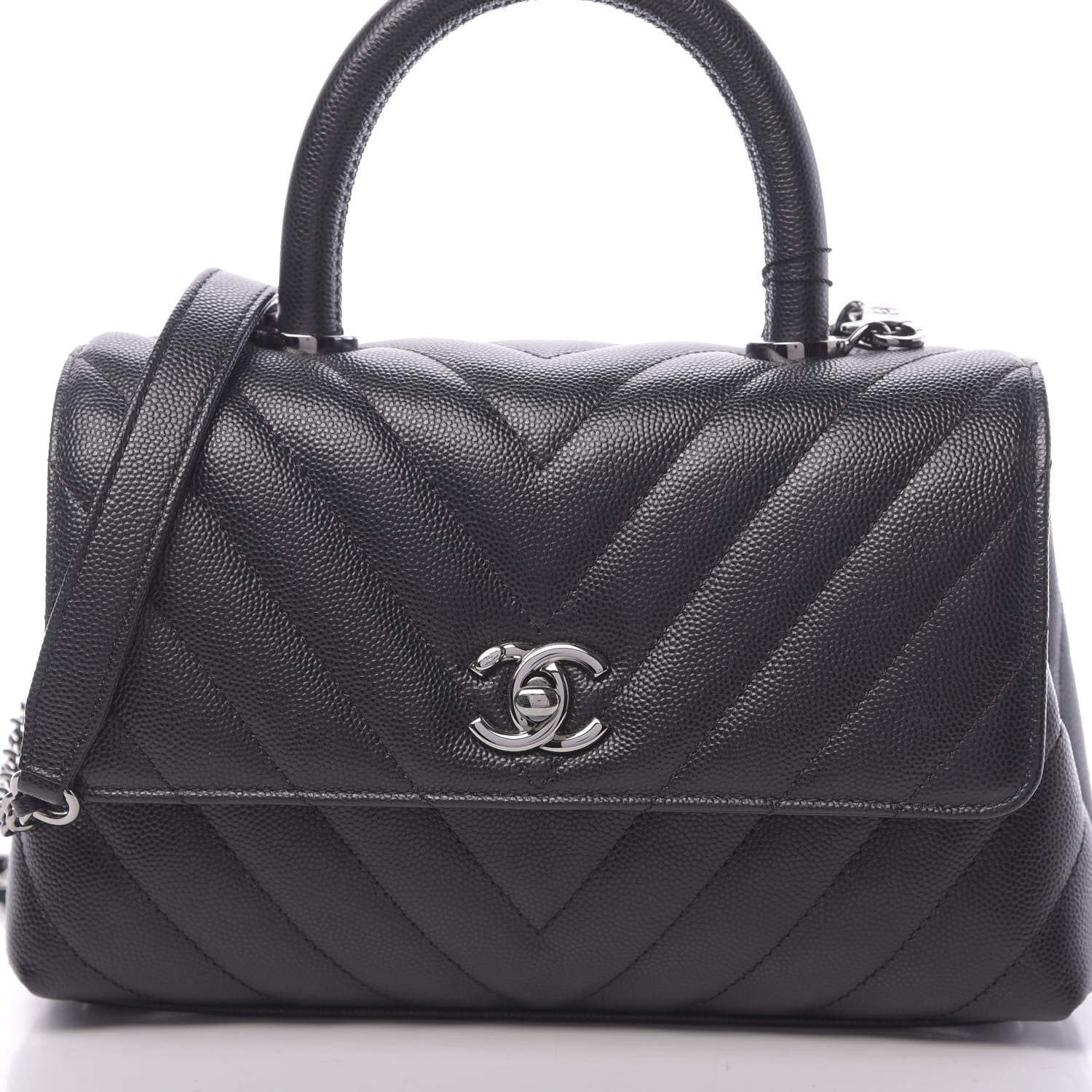 Chanel Caviar Chevron Quilted Mini Coco Handle Flap Black 11 of 11