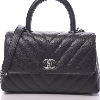 Chanel Caviar Chevron Quilted Mini Coco Handle Flap Black 11 of 11