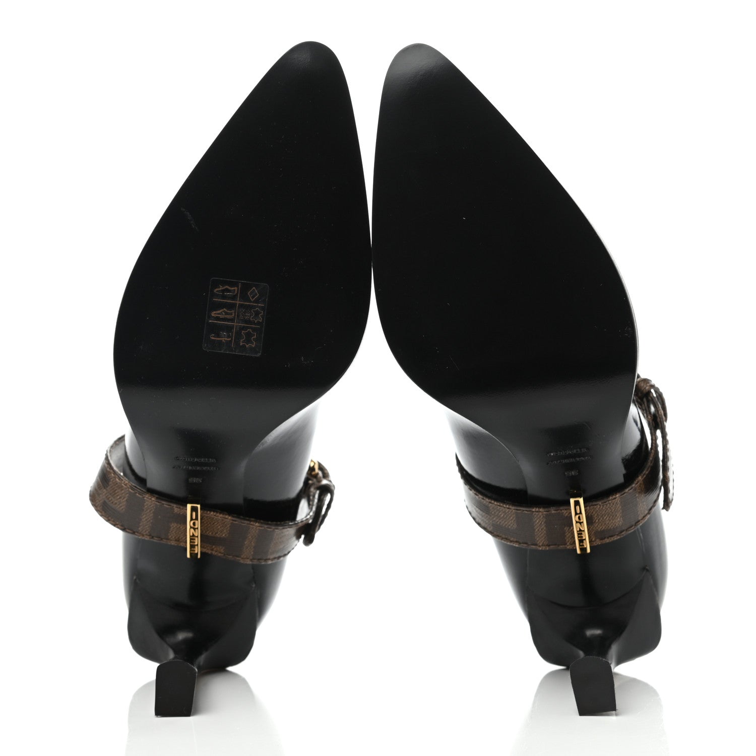 Fendi Glossy Neoprene Glazed Fabric FF FFrame Court Mary Jane Pumps 35 Black Tobacco Moro 5 of 7