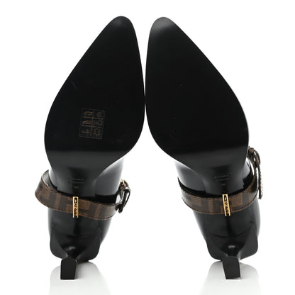 Fendi Glossy Neoprene Glazed Fabric FF FFrame Court Mary Jane Pumps 35 Black Tobacco Moro 5 of 7