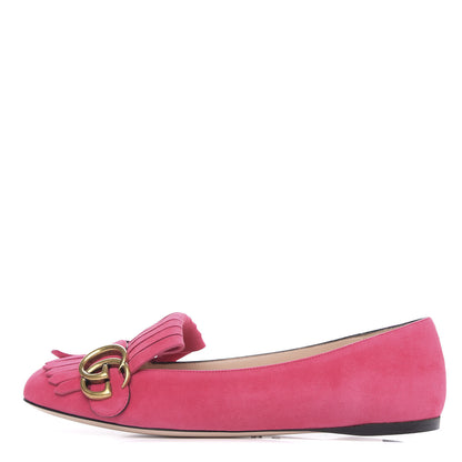 Gucci Kid Scamosciato GG Marmont Fringe Flats 37.5 Hot Pink 1 of 9