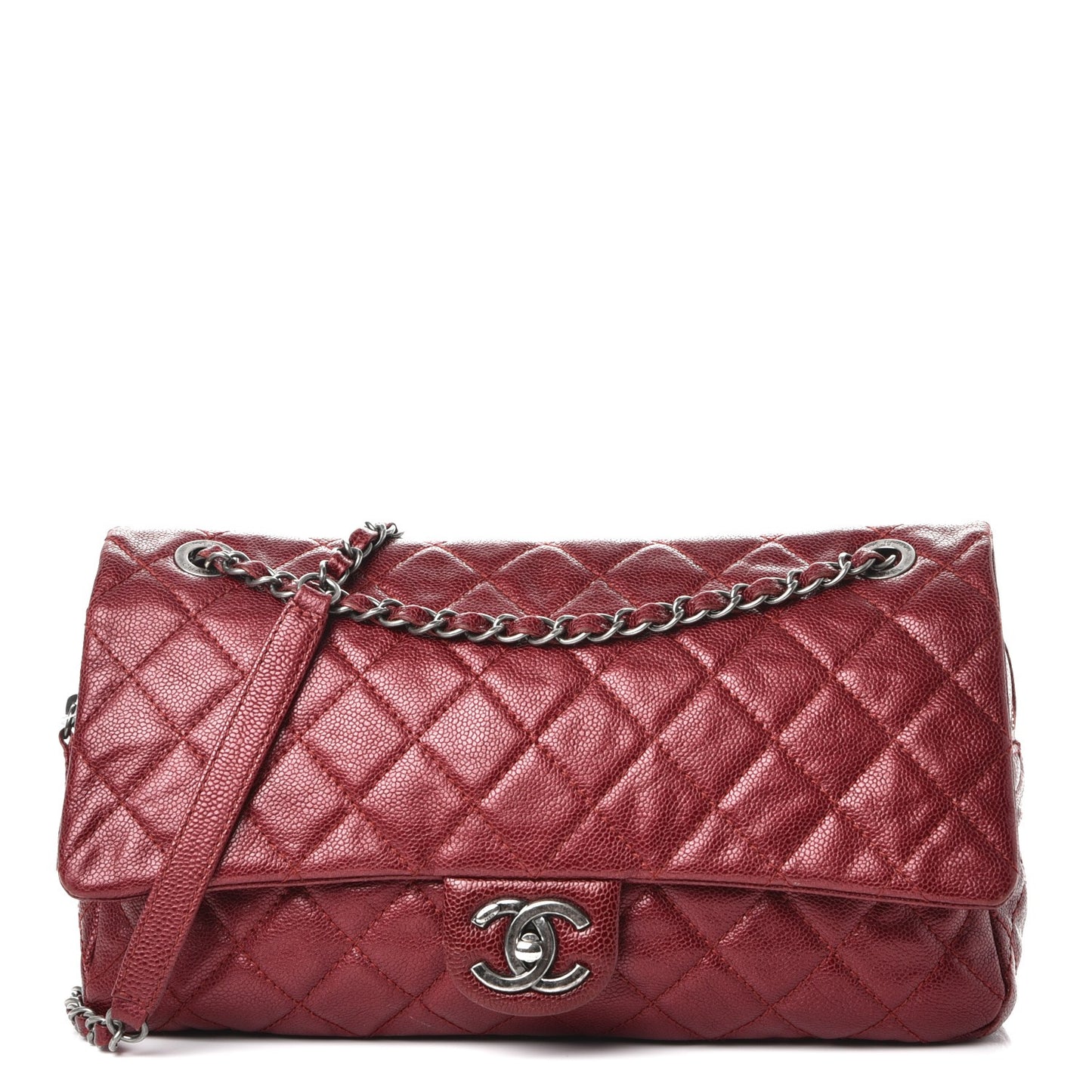 Iridescent Caviar Quilted Large Chic Flap Red