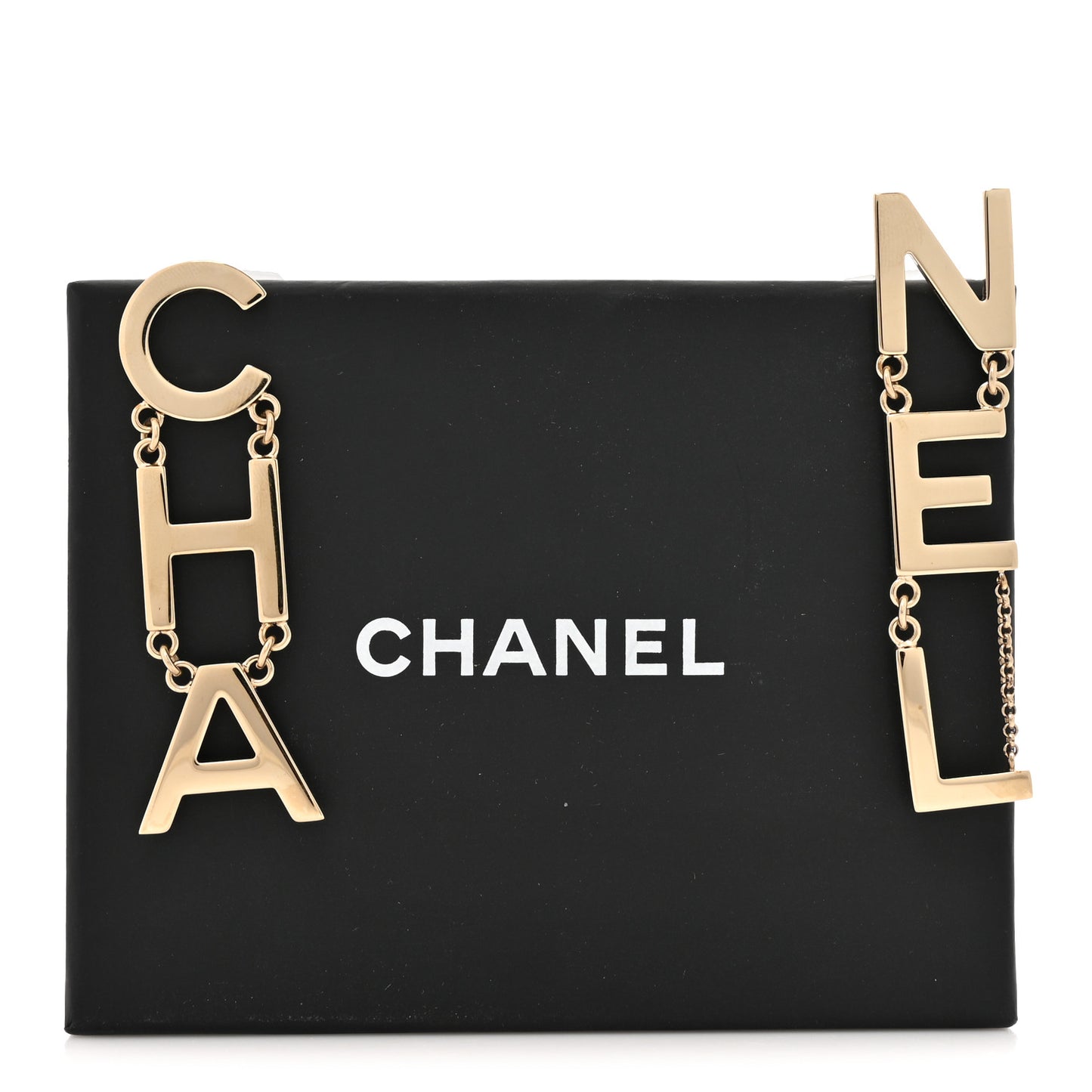 Metal Cha-Nel Logo Drop Earrings Gold