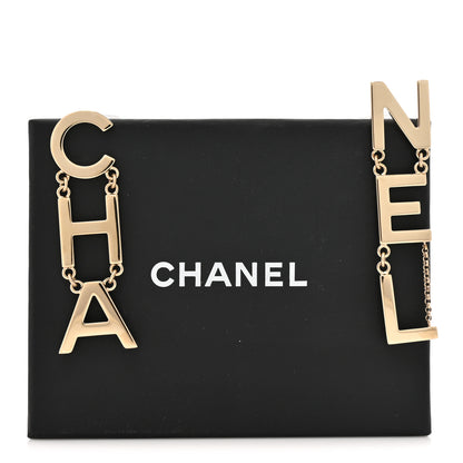 Chanel Metal Cha-Nel Logo Drop Earrings Gold 7 of 7
