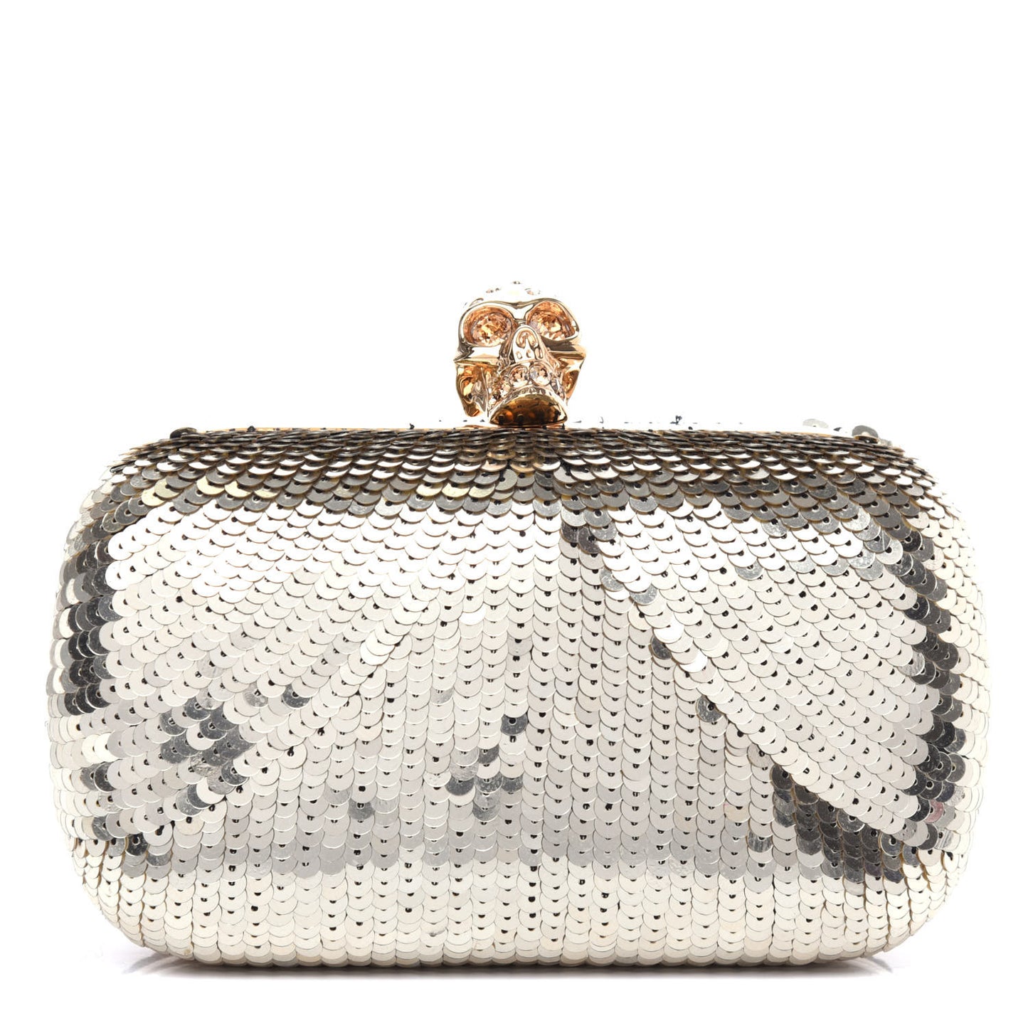 Sequin Skull Box Clutch Metallic