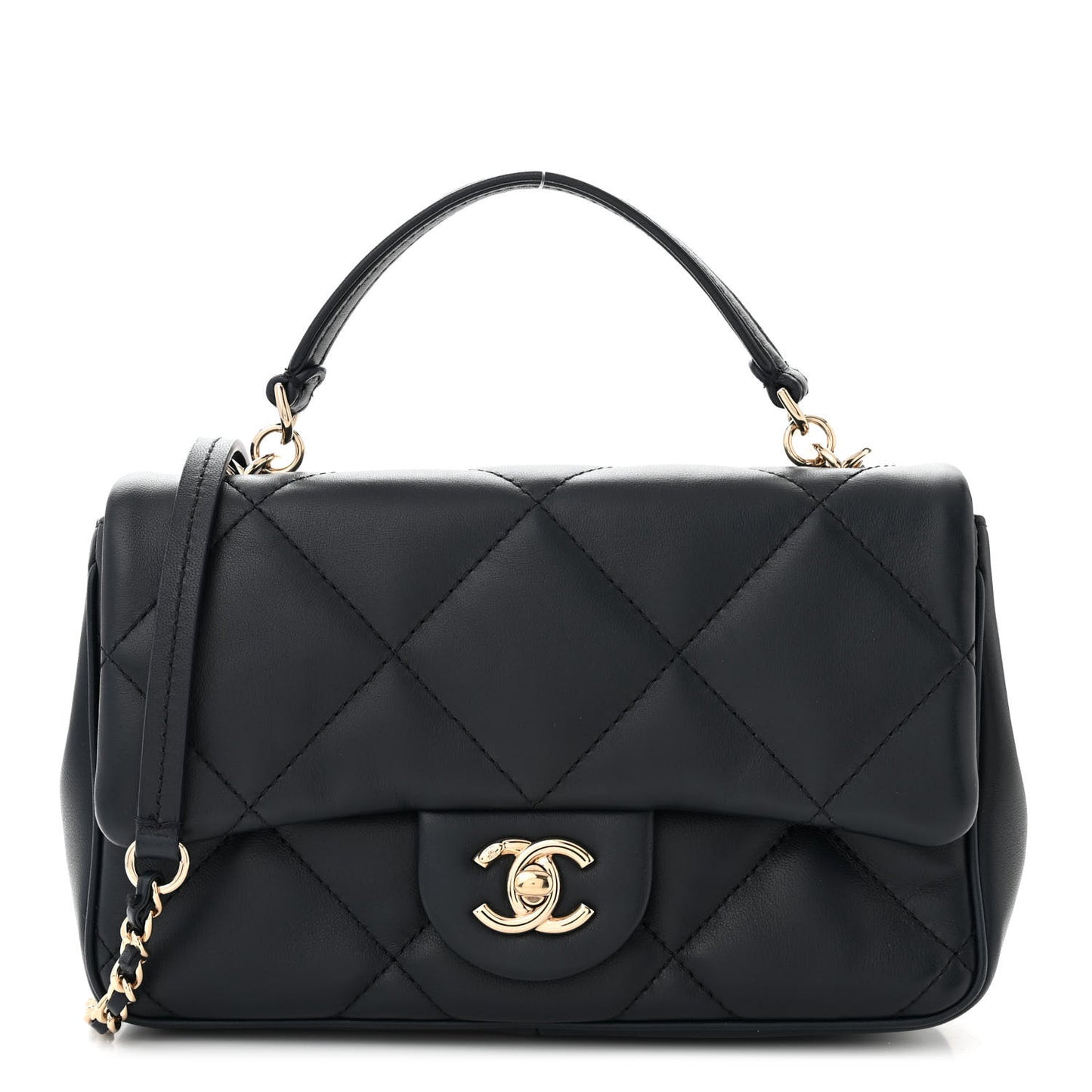 Lambskin Quilted Small Easy Carry Flap Navy