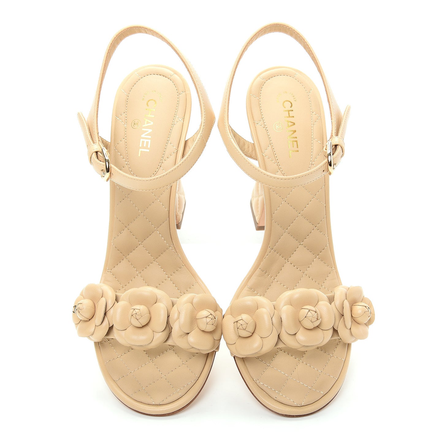 Lambskin Camellia Sandals 38.5 Beige