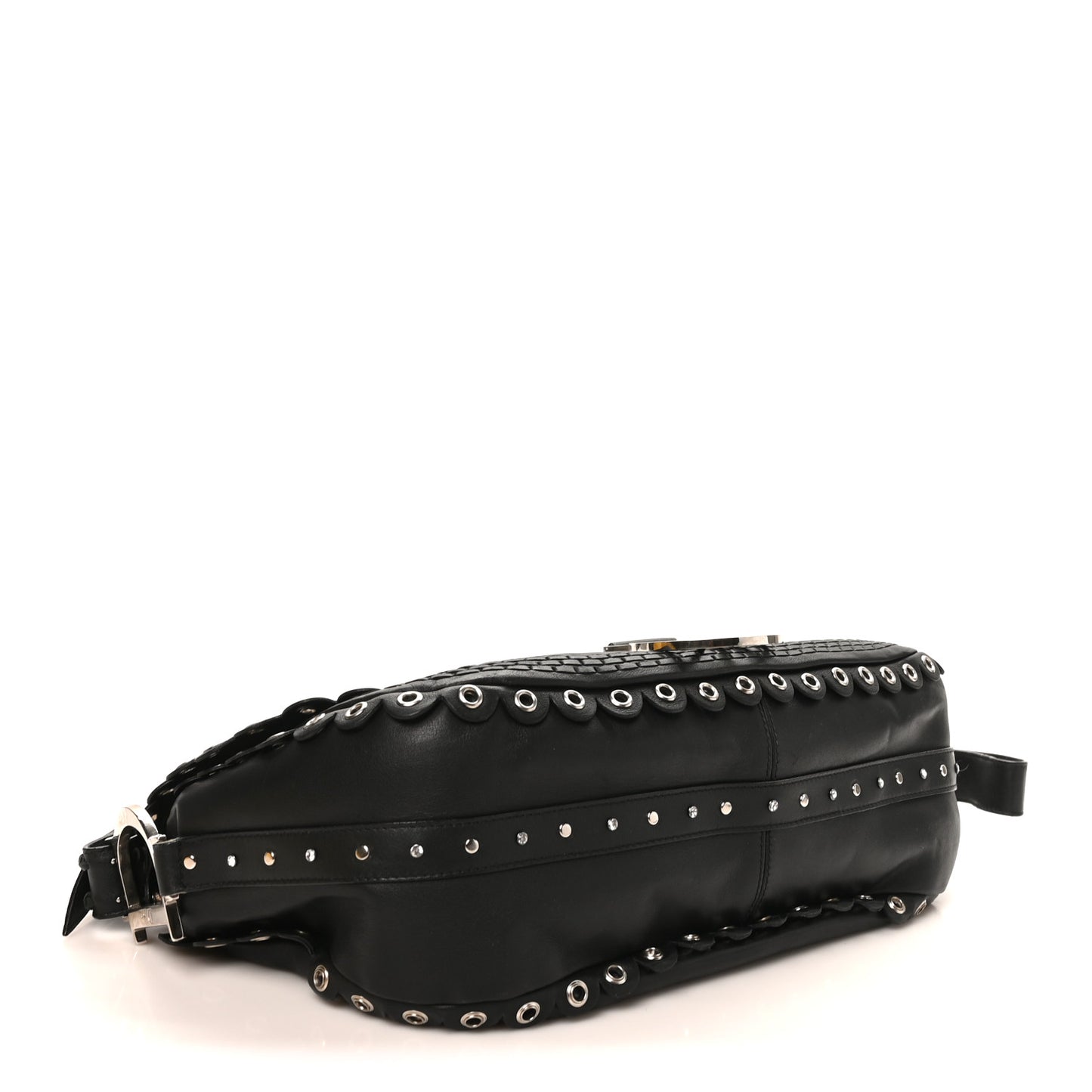 Calfskin Crystal Studded Peace Shoulder Bag Black