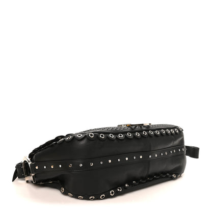 Christian Dior Calfskin Crystal Studded Peace Shoulder Bag Black 4 of 10