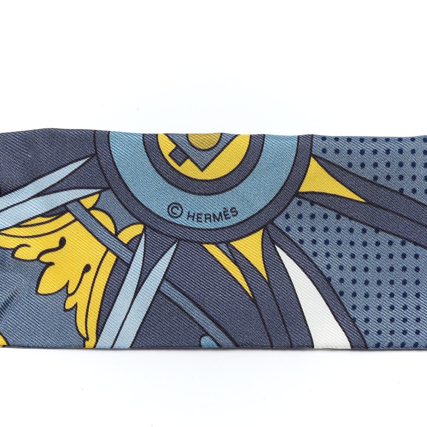 Silk Washington's Carriage Detail Twilly Gris Bleu Jean Jaune